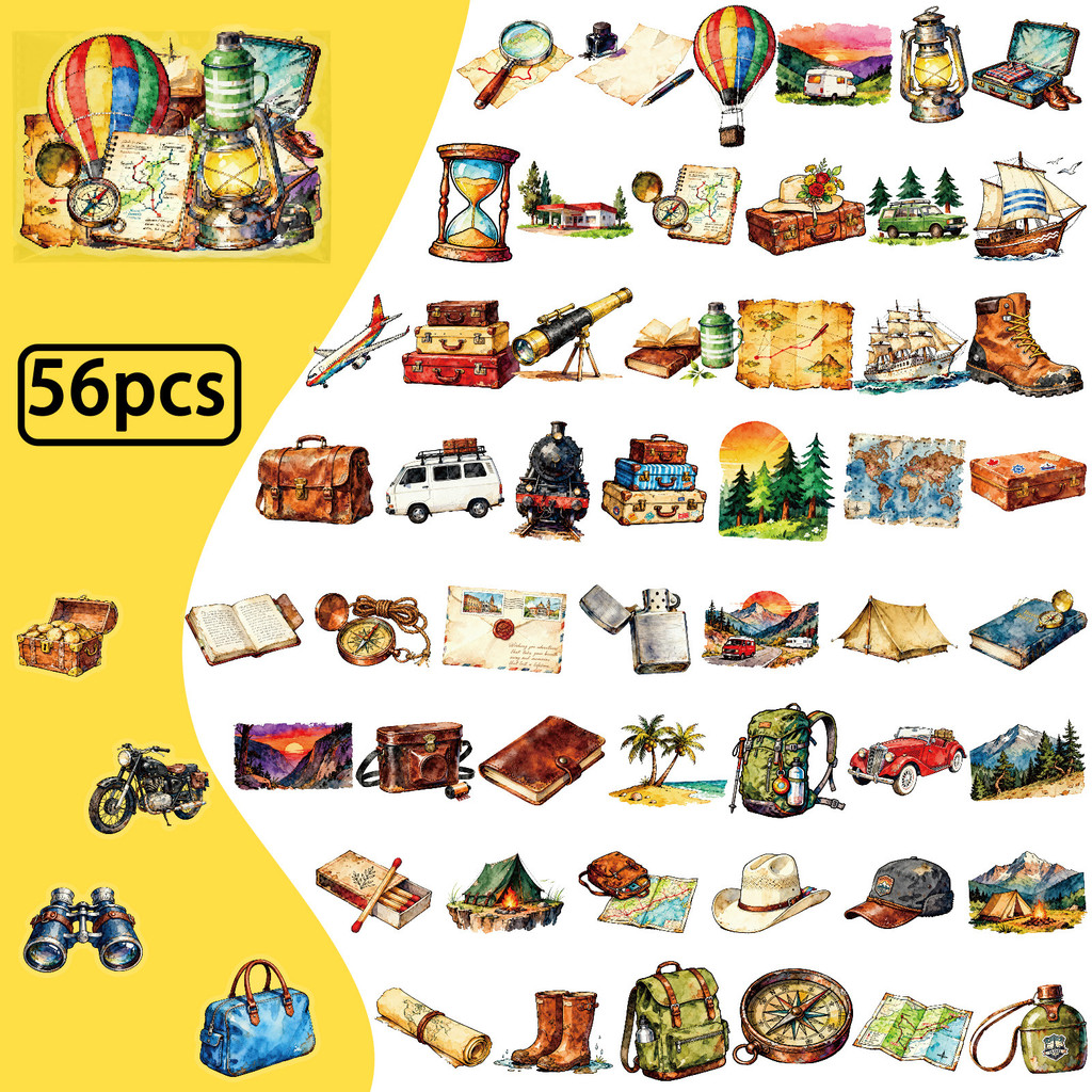 Outdoor Adventure Stores - Набор из 56 прозрачных акварельных наклеек