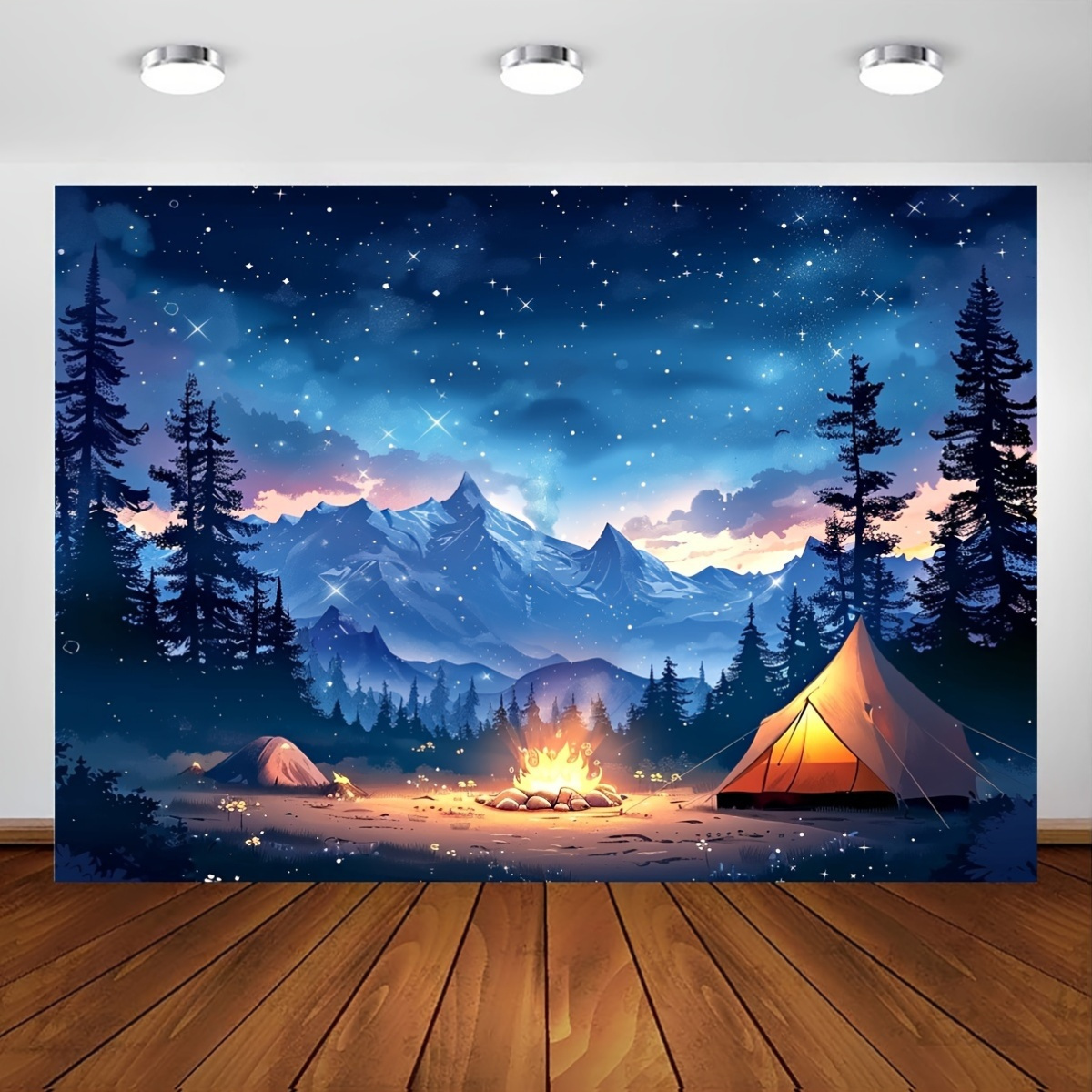 Outdoor Adventure Tent - 2D-плоский гобелен с принтом «Звездная ночь»